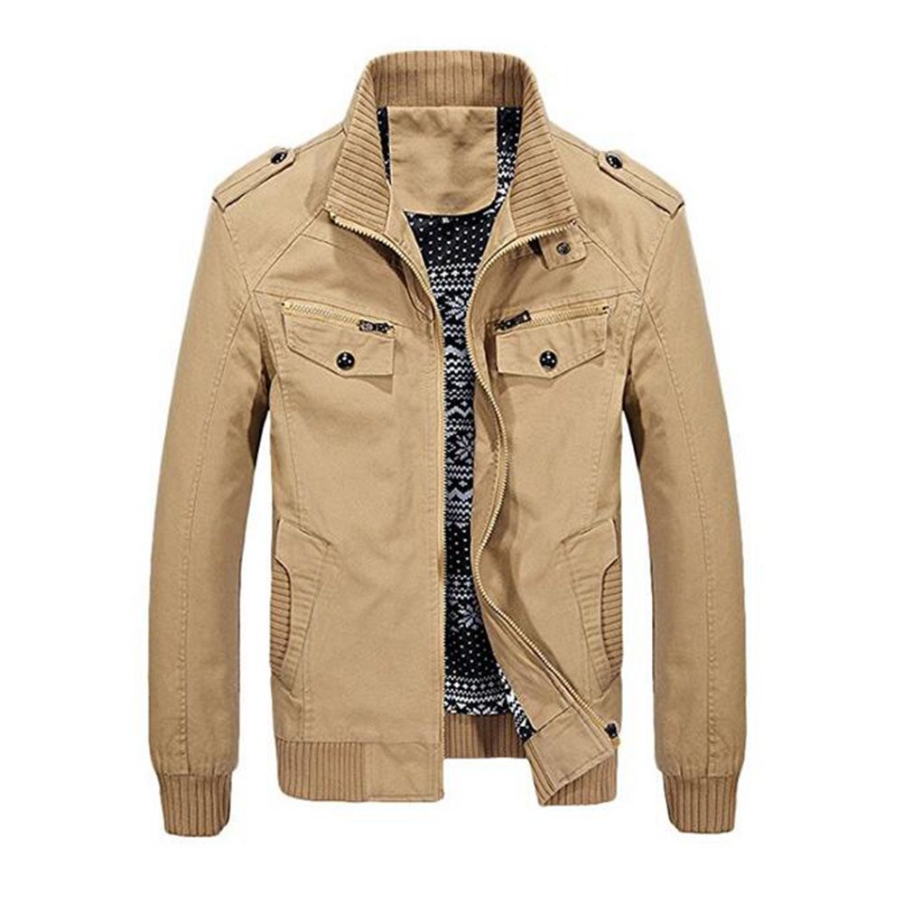 New Men'S Stand Collar Cotton Jacket With Shoulder Straps Long Sleeved