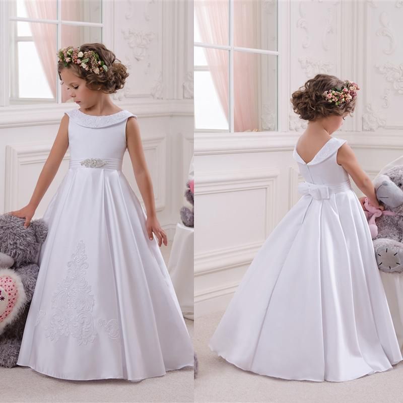 2018 Flower Girl Dresses For Weddings Bateau A Line Appliques