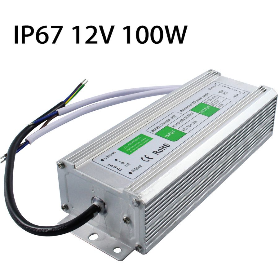2018 dc 12v 100w ip67 waterproof led driver ac100 260v to dc 12v led