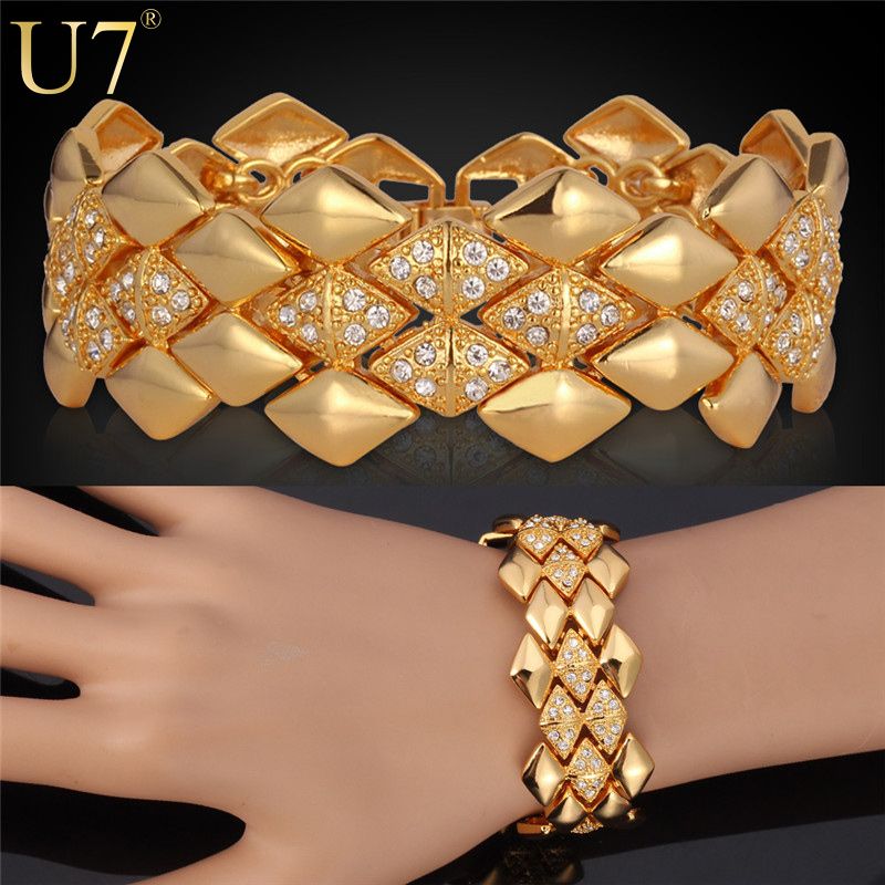 2019 U7 Sale Luxury Bracelet For Women 18K Real Gold/Platinum Plated Clear Rhinestone Bracelets ...