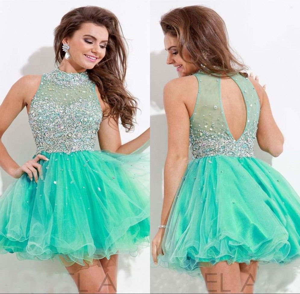 Luxury Short Mint Green Homecoming Dresses 2016 A Line Tulle Hollow ...