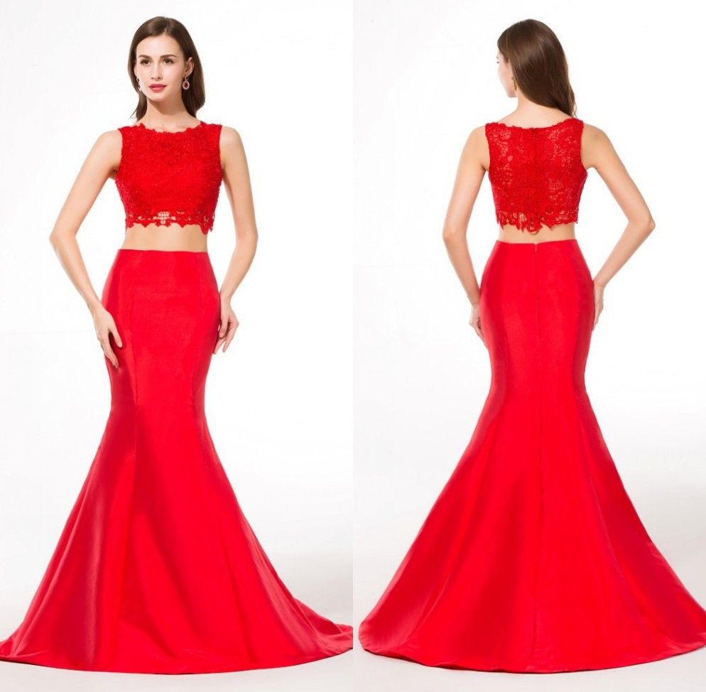 Evening Dresses Long Red Color Trumpet French Lace 