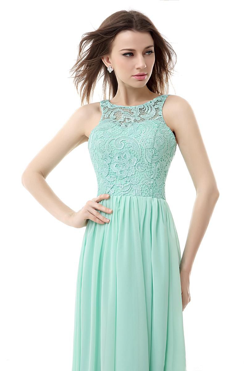 2015 Cheap Prom Dresses Under 80 Long Mint Green Chiffon Backless Lace