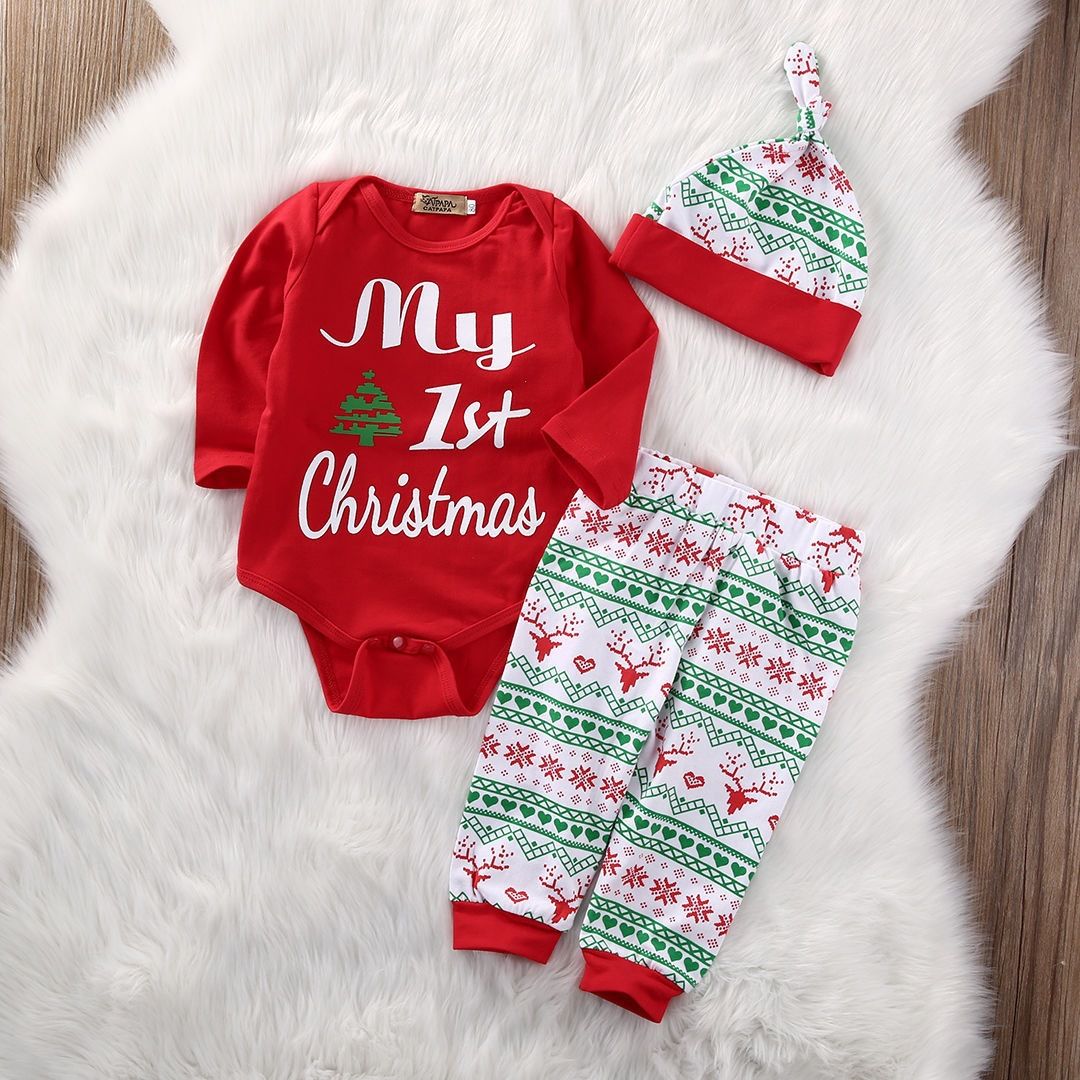 2018 Infants Baby The First Christmas Suit 2017 Hot Sale New Born Holiday Baby Suits Free Ship From Jason0086 $12 31