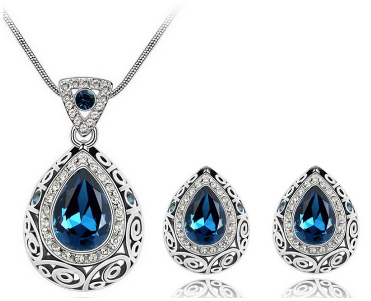 Aretes y collar para boda Conjuntos de joyería de cristal austriaco Tear Drop Design Fashion Jewelry Set 4191
