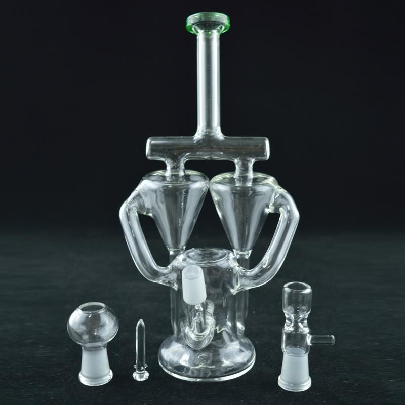 2020 9 Inches Glass Bongs Double Recycler Wrapped Percolator Double