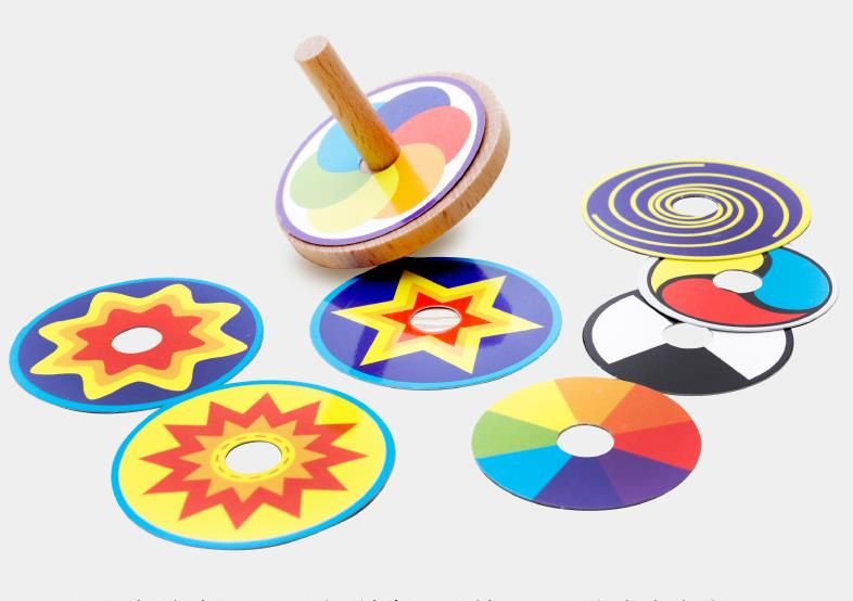 Classic Wooden Spinning Top Children Wood Toy With Color Cardboard Gift