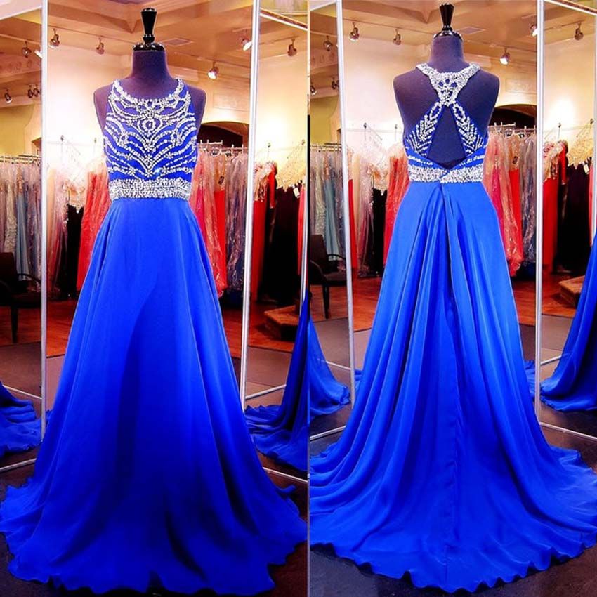 2016 Gorgeous Long Prom Dresses Party Evening Gown Halter Chiffon Royal ...