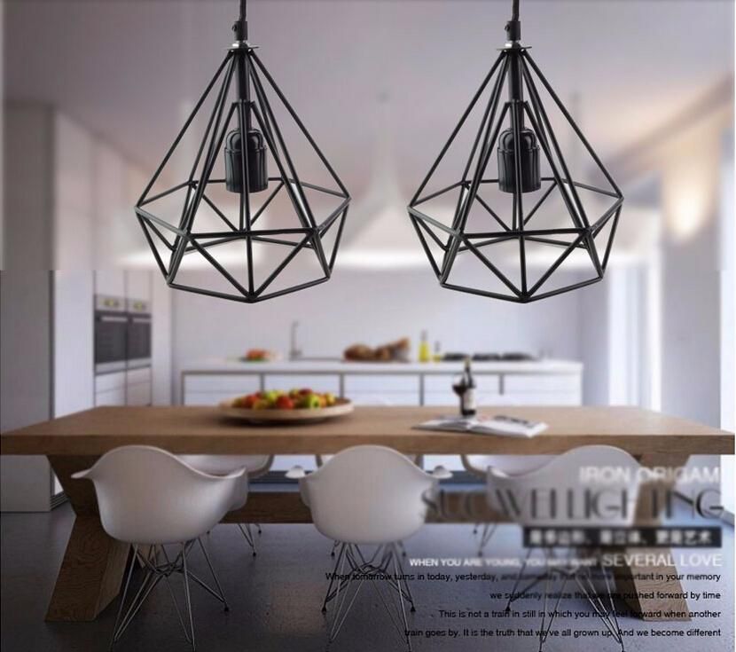 2018 Art Deco Vintage Pendant Lights Led Lamp Metal Cube Cage 2018 Art Deco Vintage Pendant Lights Led Lamp Metal Cube Cage Lampshade Lighting Hanging Light Fixture For Ktv Bart Pendants Black