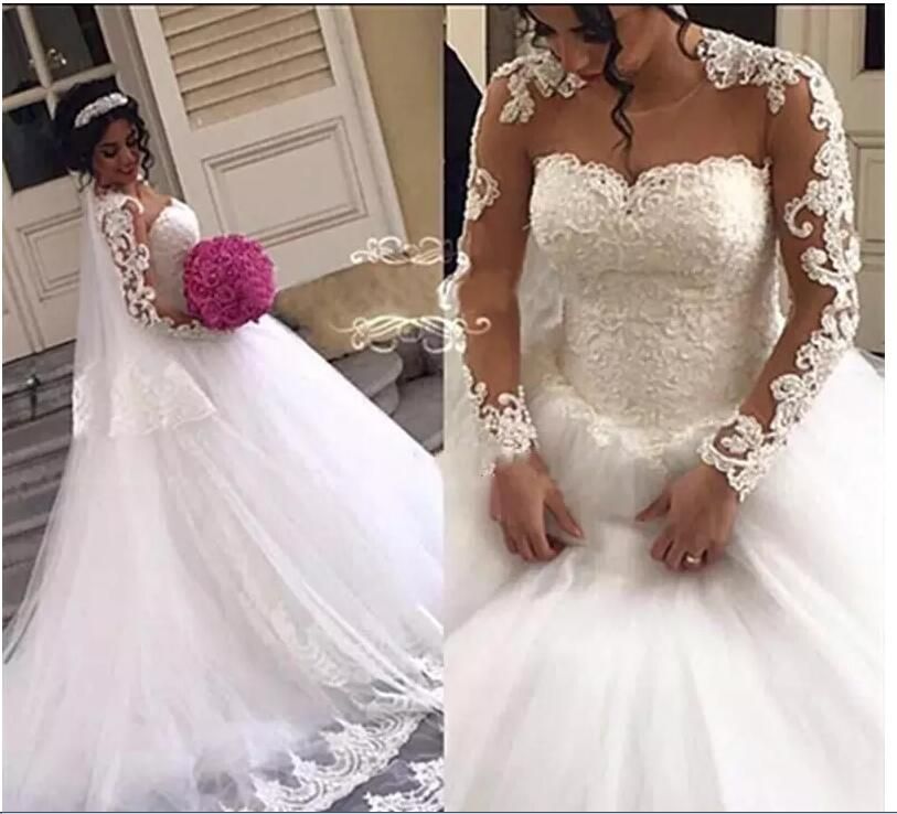 Acheter 2018 Robes De Mariee Robe De Mariee Africaine De Luxe Avec Train Chapelle Illusion Manches Longues Applique Dentelle Robes De Mariee Robe De Mariage De 135 68 Du Beautypalace2 Dhgate Com