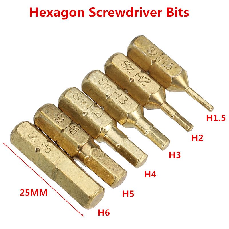 Magnetic Hexagon Screwdriver Bits 25mm Long H1.5 H6 1/4