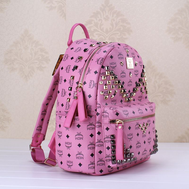 2015 New Korea MCM Fashion Backpack Womens Shoulder Bag Black PVC, Blue