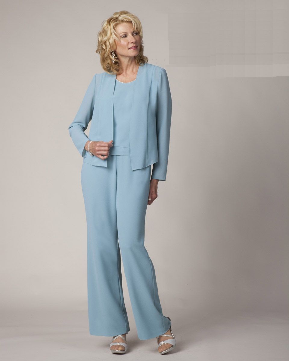 Light Blue Mother Of The Bride Pant Suits Elegant Formal Evening for Plus Size Formal Wear Pant Suits