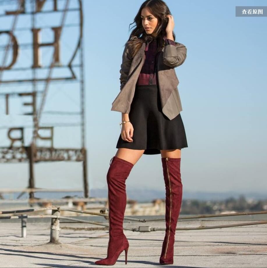 wine red knee high boots