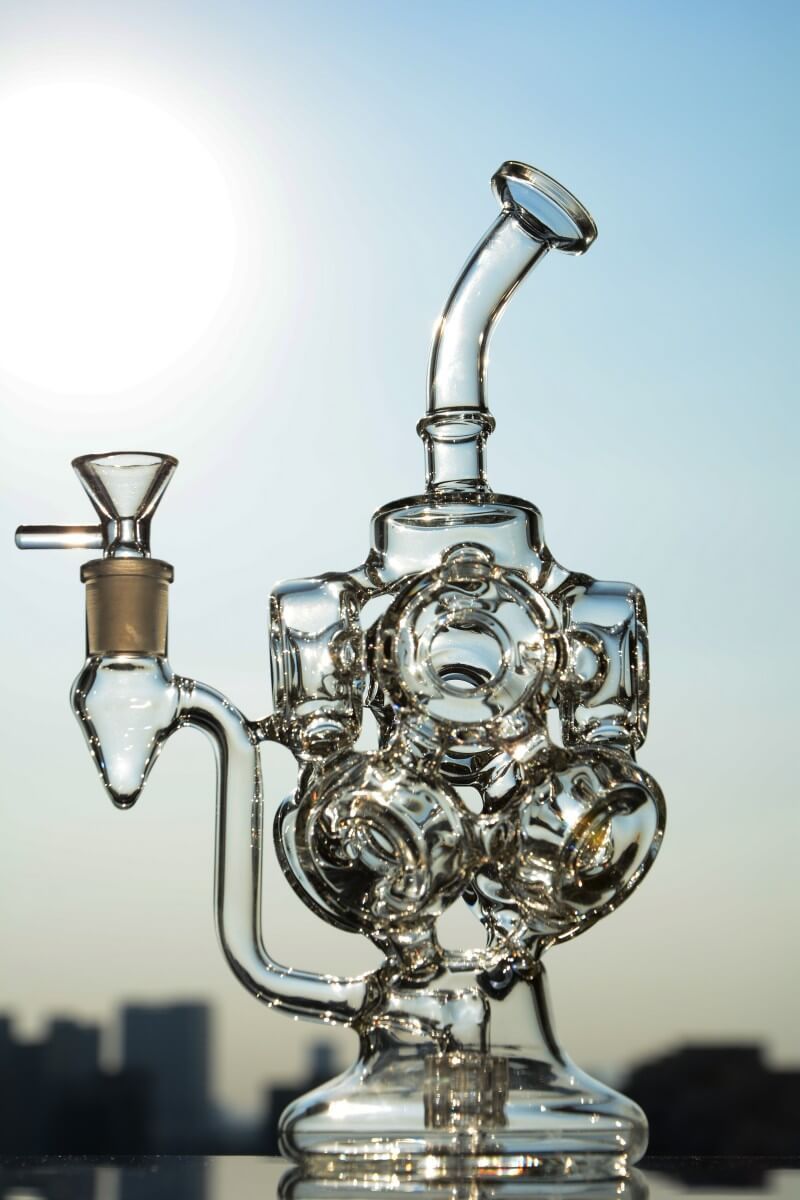 2020 Cool Fab Egg Recycler Dab Rig Thick Glass Water Pipe With Multi Chamber 10 Inches And 14mm