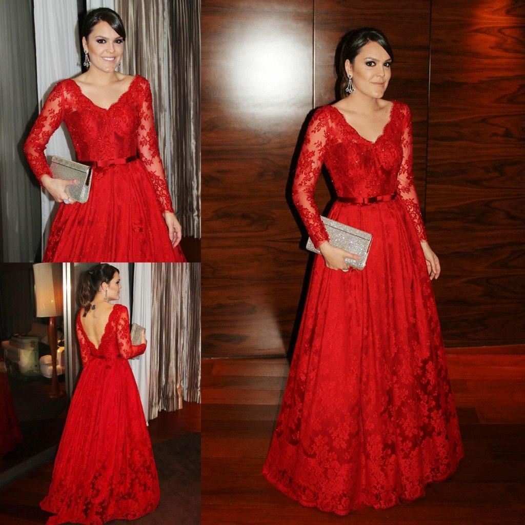 Red Long Sleeve Prom Dress