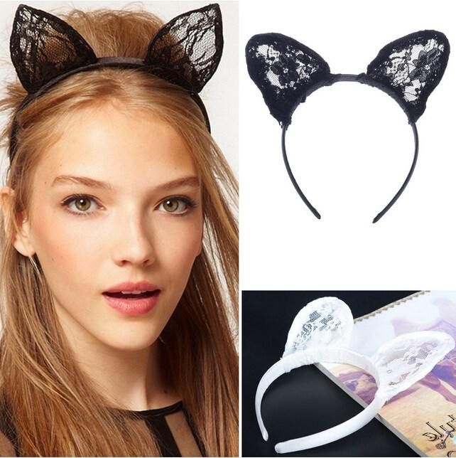 Women Lace Cat Ears Hairband Cosplay Fancy Dress Costume Masquerade Headband