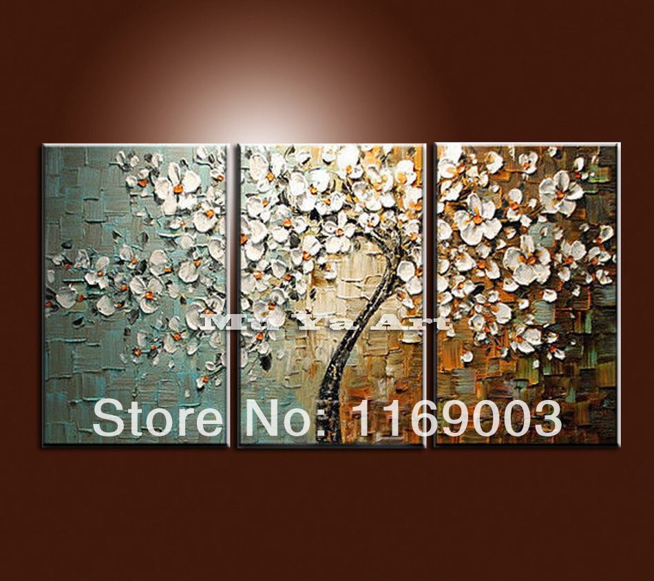 2018 Large 3 Panel Wall Art Abstract White Flower Tree Of Life 2018 Large 3 Panel Wall Art Abstract White Flower Tree Of Life Textured Oil Painting Set On Canvas Bedroom Deco Home Decoration From Xionglong1