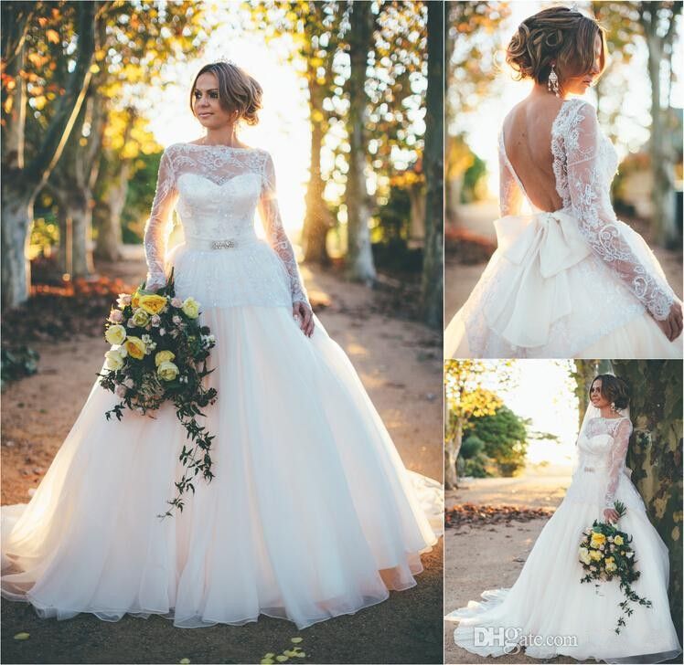 2019 Vintage Backless  Ball  Gown  Wedding  Dresses  Sheer 