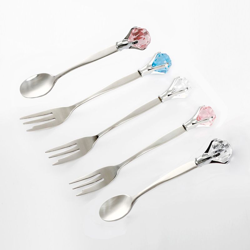 Stainless Steel Fork And Spoon Gift Tea Coffee Spoons And Cake Forks Set Fashion Diamond Handle