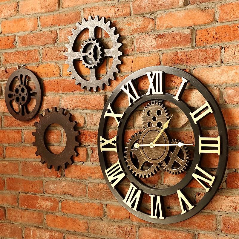 Whole Handmade 3d Retro Rustic Decorative Luxury Art Big Gear Whole Handmade 3d Retro Rustic Decorative Luxury Art Big Gear Wooden Vintage Large Wall Clock On The For Gift White Clocks Wood From