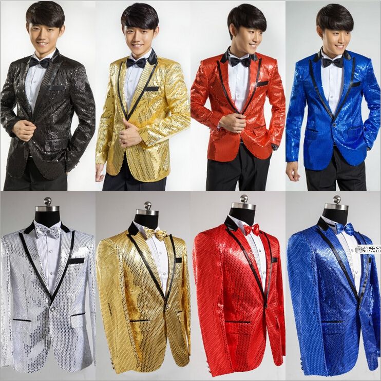 2015 Red Yellow Blue Black White Get Married Men Wedding Sequins Suits ...