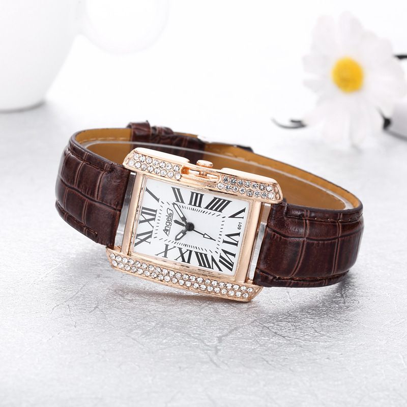 Fashion Vintage Genuine Cow Leather Rhinestone Watches Casual Women