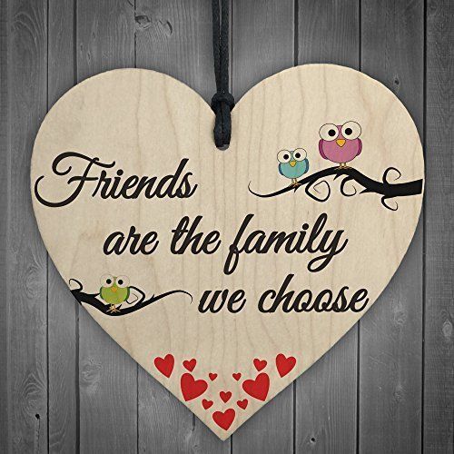 Friends Are The Family We Choose Wooden Hanging Heart Friendship Plaque Gift 4 X 4 Inches From