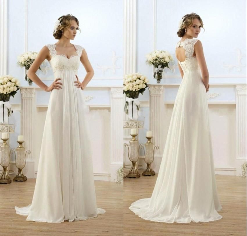 Romantic Sexy Beach Wedding Dresses Chiffon Floor Length Keyhole