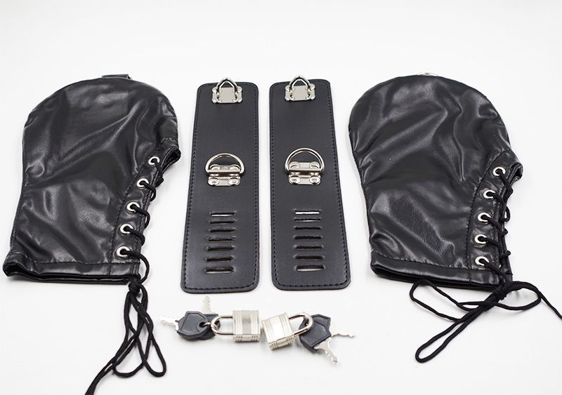 HandCuffs Dog Slave Crawling Tune Bondage Gloves BDSM Fetish Lock Sex