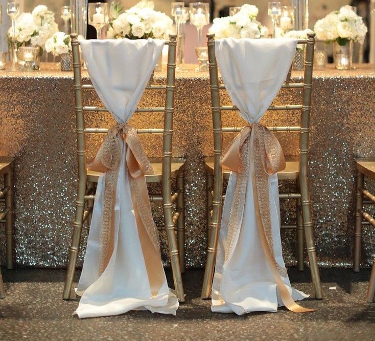 Hot Sale White Taffeta Chair Sashes With Golden Champagne Ribbon