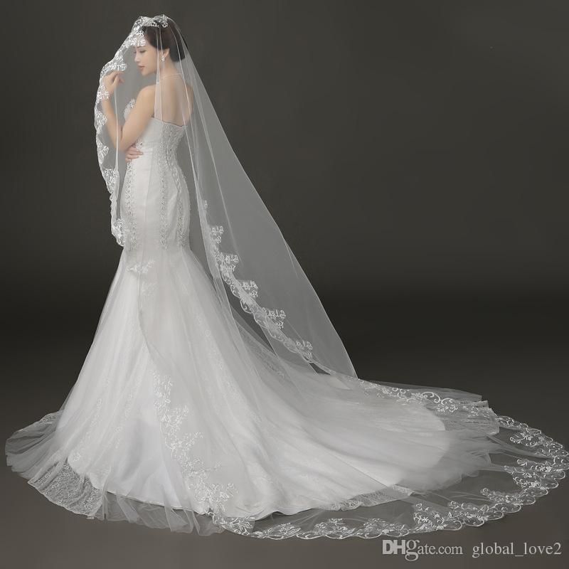 Cheap White Wedding Veils Romantic Luxury Cathedral Wedding Veils