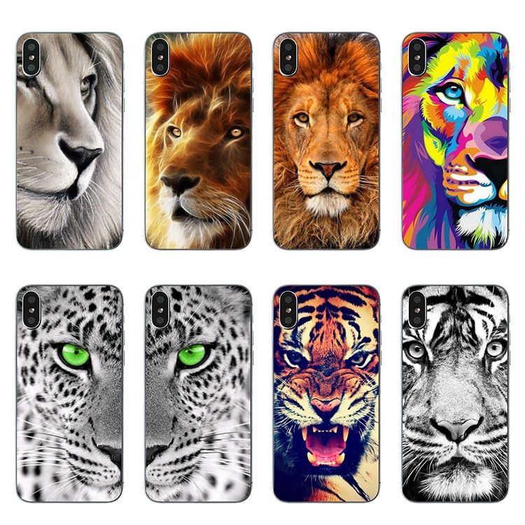 For IPhone X Cases Lion Tiger Leopard TPU Painting Back Silicone Phone ...