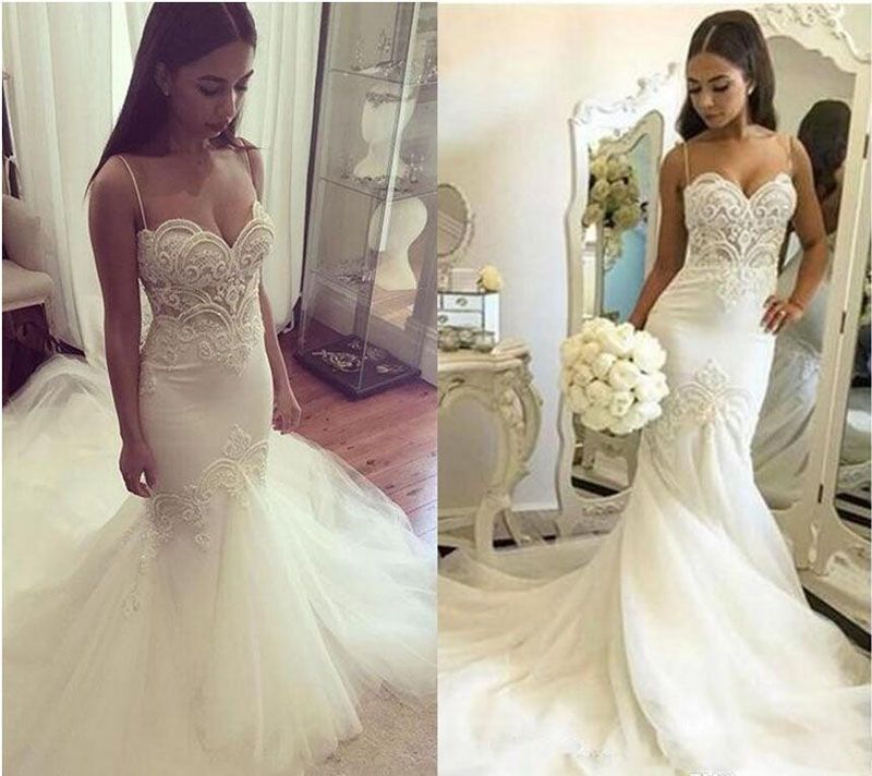 mermaid wedding dress spaghetti straps