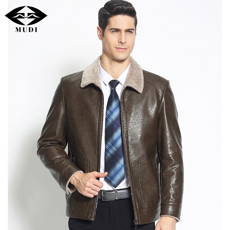 Whole Mudi Brand Men Fashion Autumn Winter Upscale Pu Leather Fur Jacket Male Slim Fit Lapel Coat Wool Warm Cool Punk