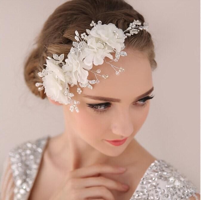 2015 Bridal Hair Accessories Handmade Lace Hair Rhinestone Crystals