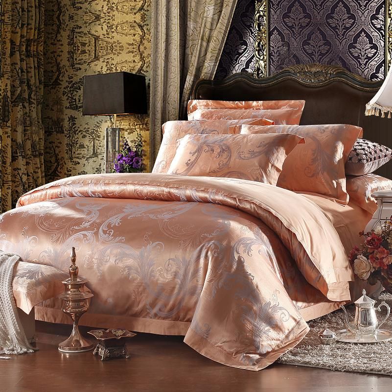 wholesale yarn dyed poly cotton bedding set rose gold duvet cover gold bed sheet set