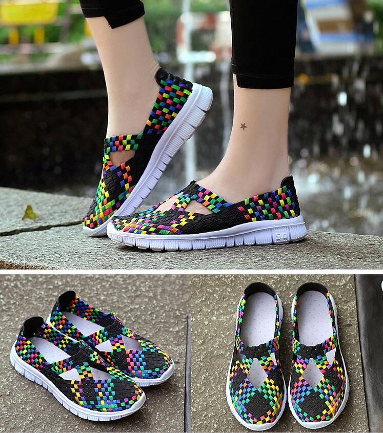 2017 Fashion 35 41 Womens Elastic Woven Shoes Spring Summer Mixed Color ...