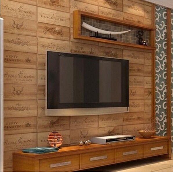 Hot Sale Quality Wood Wallpaper Wine Box Plaid Zakka Wall Paper Three