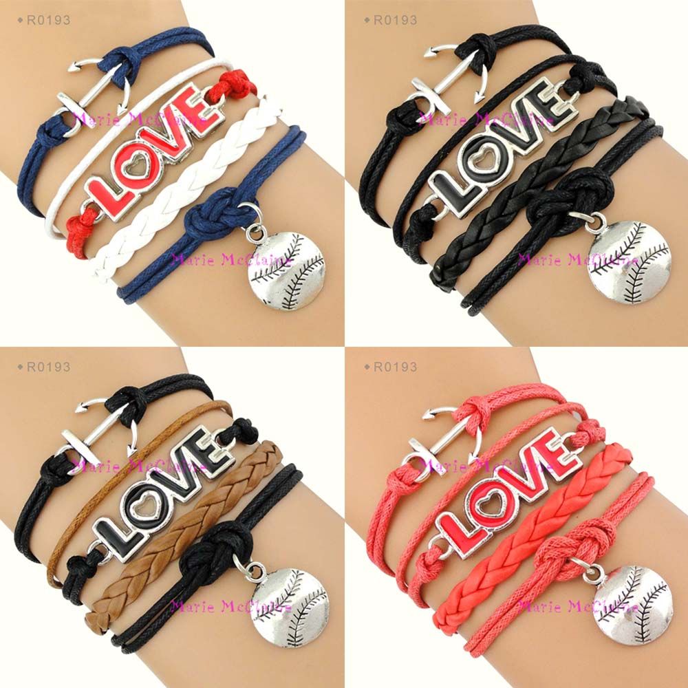 Anchor Love Baseball Charm Wrap Bracelets Softball Pendants Bracelets