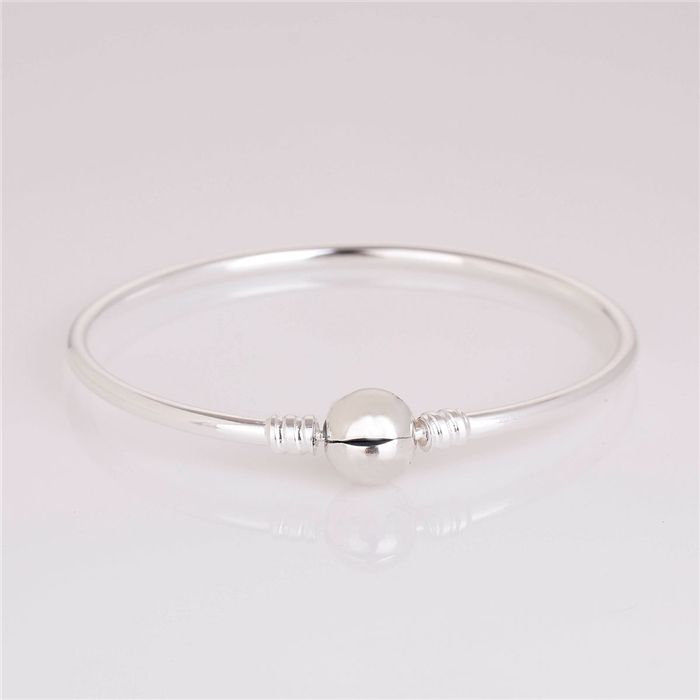 925 Sterling Silver Bangle Bracelet With Snap Clasp For European Style ...