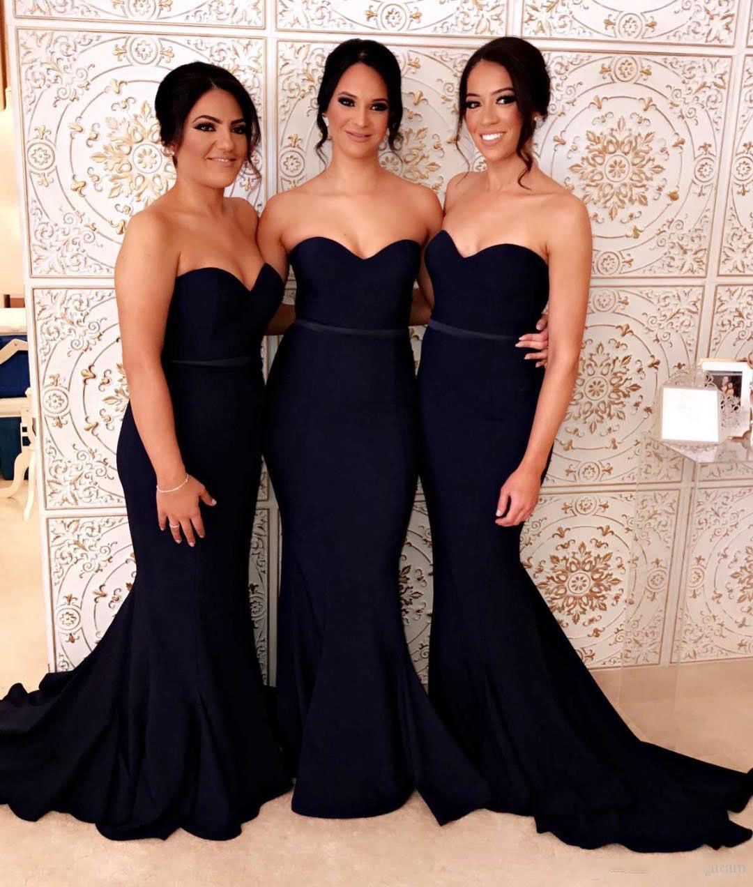 strapless black bridesmaid dresses long