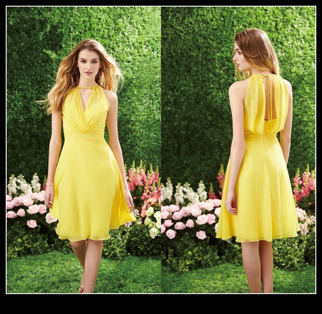 2019 Yellow  Chiffon Junior Bridesmaid  Dresses  High Neck 