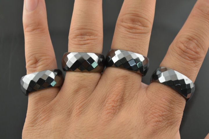 Faceted Magnetic Hematite Band Rings 10mm Width Mix Inner Size Fashion Man Woman Jewelry From ...