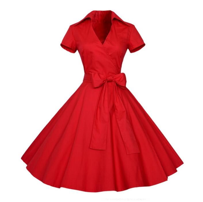 Compra Más El Tamaño S 4XL Mujeres Retro Vestido 50 S 60 S Vintage  Rockabilly Swing Vestidos Femeninos Cuello En V Manga Corta Dot Vestido  Estampado es Barato | Entrega Rápida Y