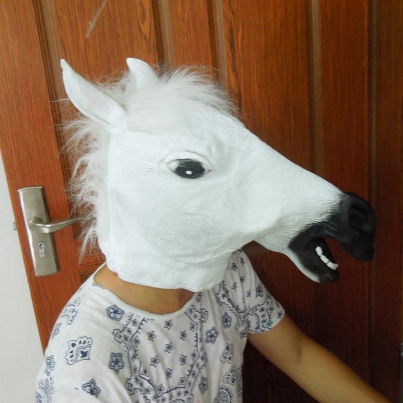 Creepy White Horse Head Mask Latex Halloween Party Mask Carnival