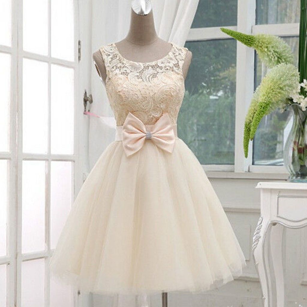 Real Mini Wedding Dress Little Ball Gown Sheer Jewel Sleeveless Lace