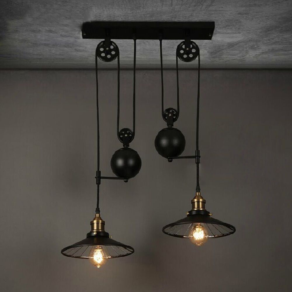 Pendant Lights Pulley Lift Chandelier American Retro Pendant Lights Pulley Lift Chandelier American Retro Style E27 Three Heads Hotel Lamps Study Living Room Modern Chandelie