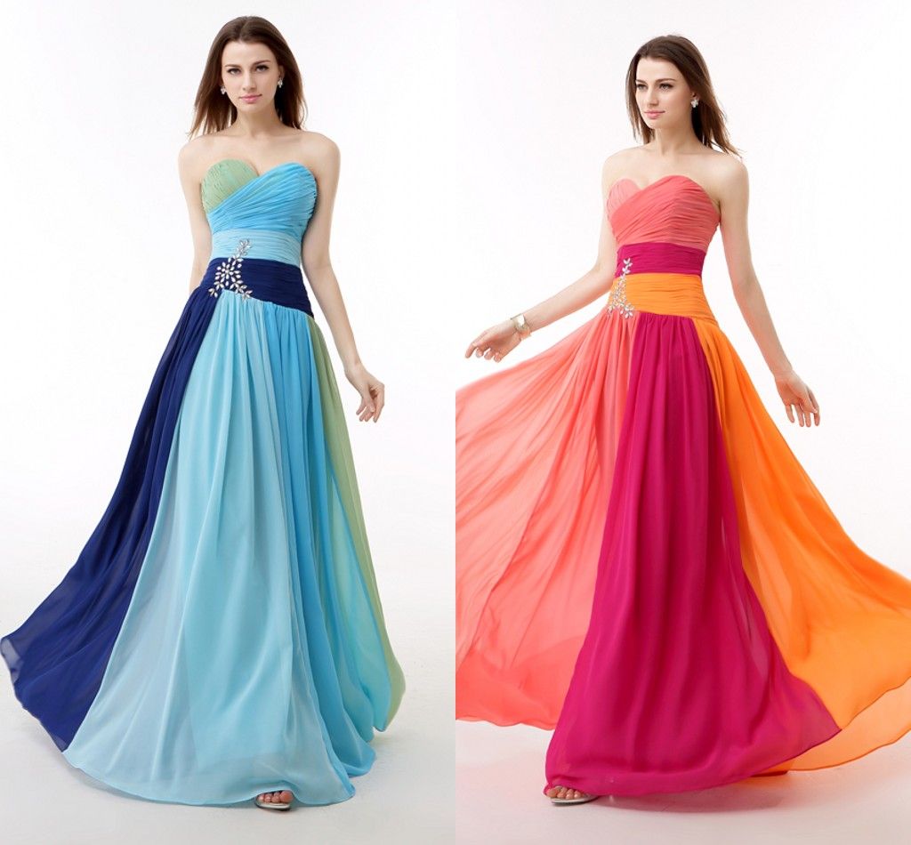 Yellow Blue Red Chiffon Long Girls Prom Dresses 2015 Uniuqe Design ...