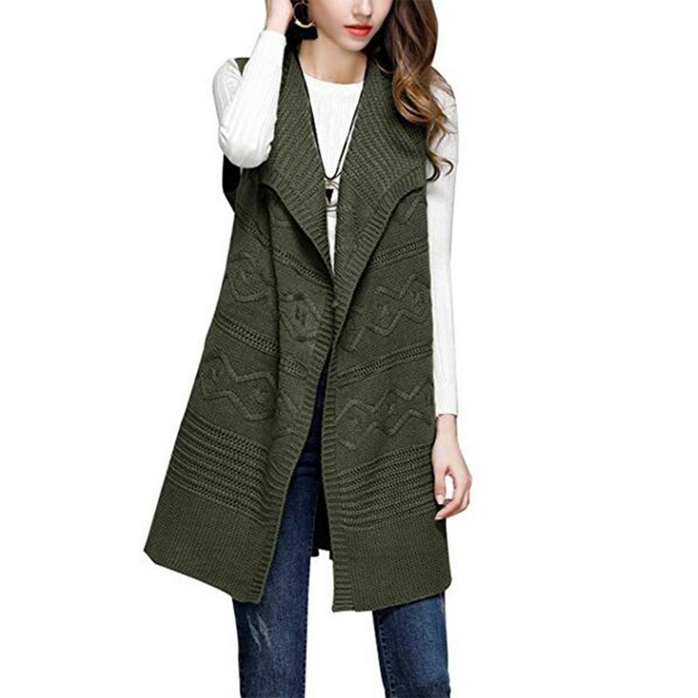 New Women's Fashion Sleeveless Lapel Knit Cardigan Long Sweater Vest